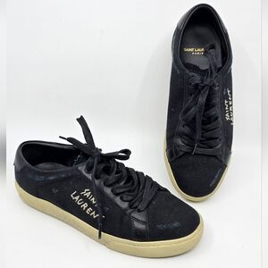YSL Court Classic SL/06 Embroidered Sneakers in Canvas & Leather